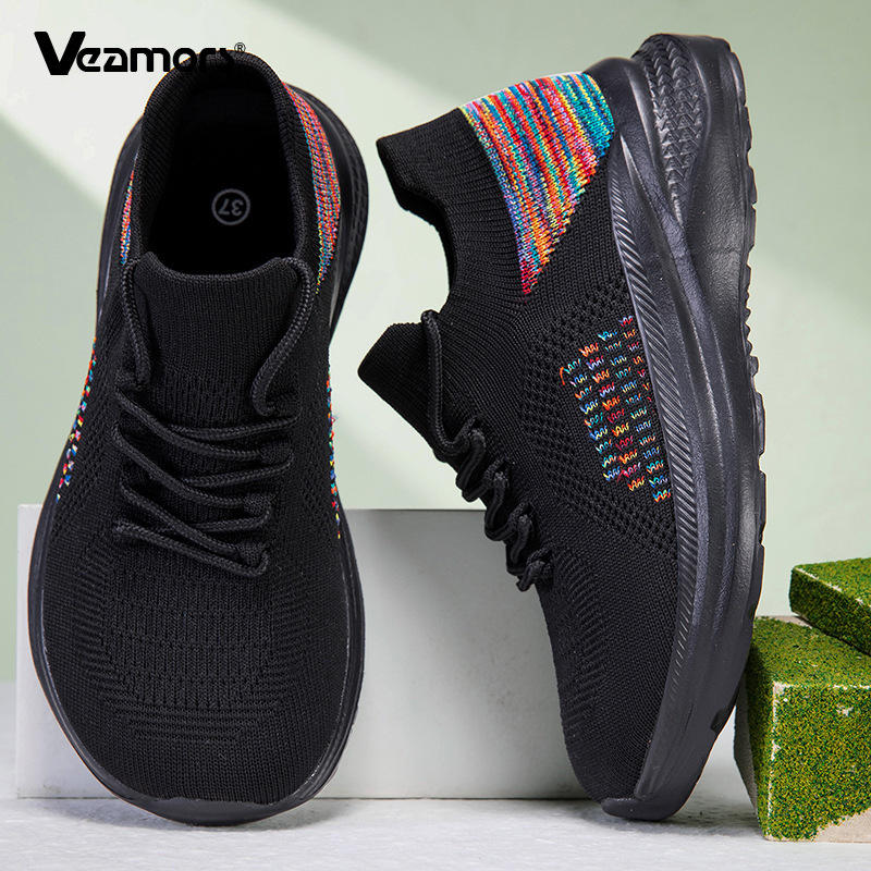 Knit Fabric Lace Up Sneakers - Дышащие сетчатые кроссовки-носки для женщин, на